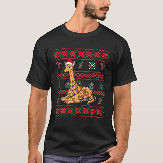 T-shirt Giraffe Vilain Noël Drôle Père Noël Claus Pajam (Devant)