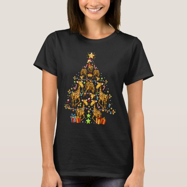 T-shirt Giraffes Arbre Lumières Noël Giraffe Noël Noël (Devant)