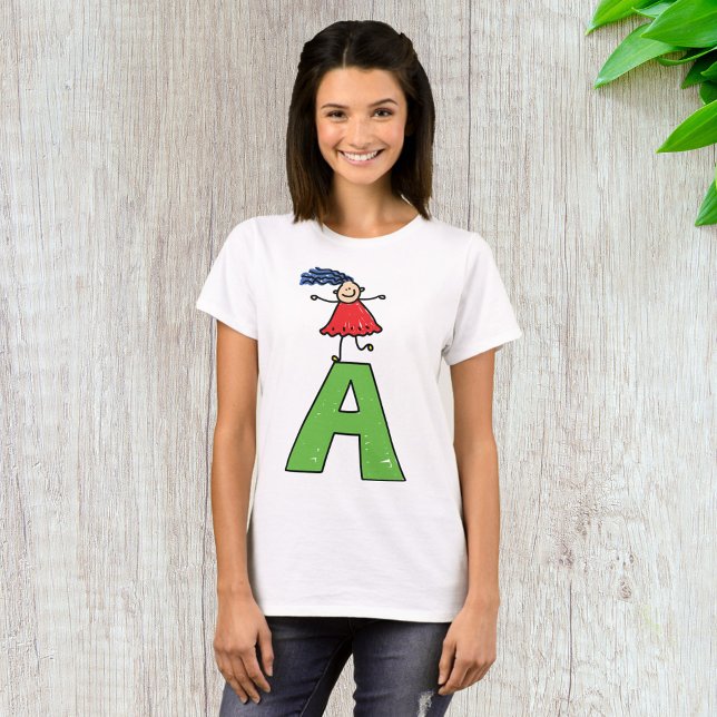 T-shirt Girl Dancing on Green Letter A Fun Alphabet (Créateur téléchargé)
