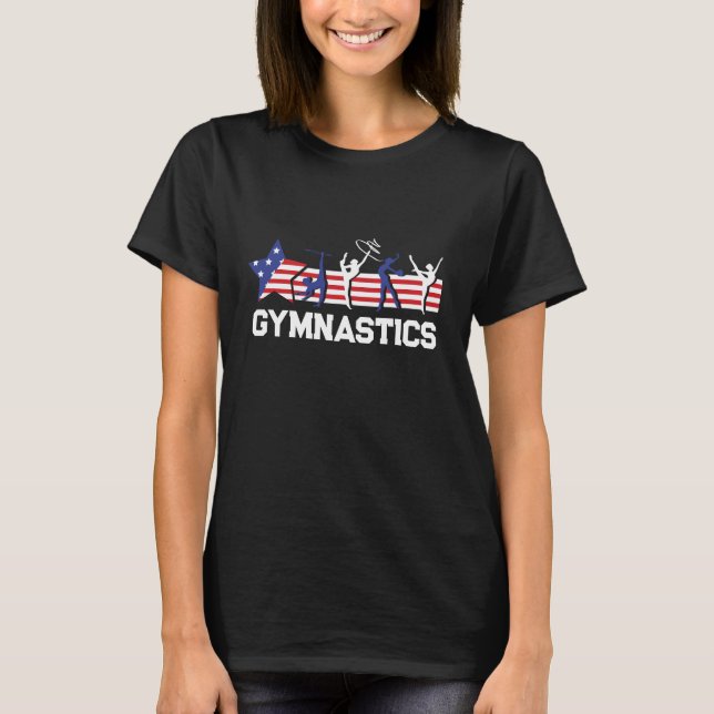 T-shirt Girl Gymnastique Sports avec drapeau américain pat (Devant)