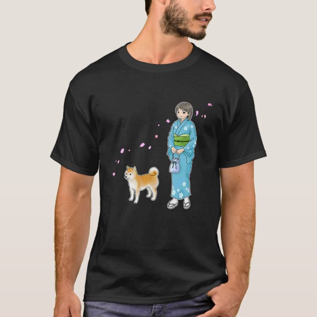 T-shirt Girl In Kimono & A Shiba Inu Enjoying A Breath Of  (Devant)