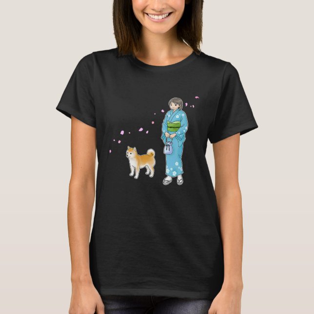 T-shirt Girl In Kimono & A Shiba Inu Enjoying A Breath Of  (Devant)