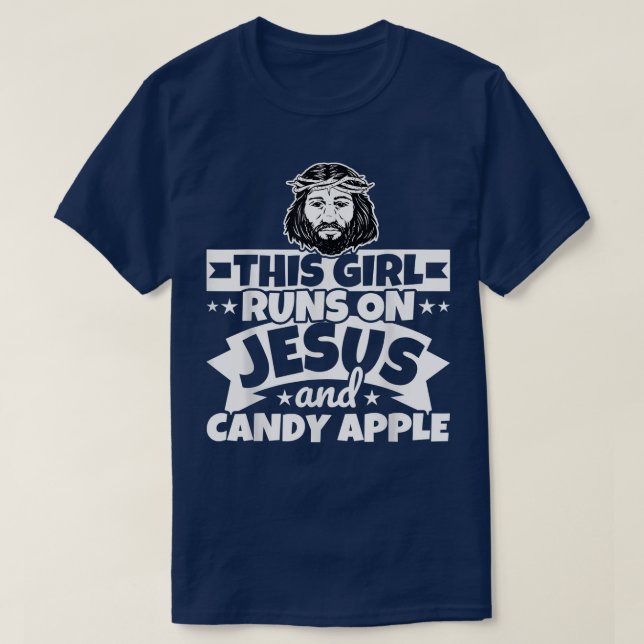 T-shirt Girl runs on Jesus and candy apple  (Design devant)