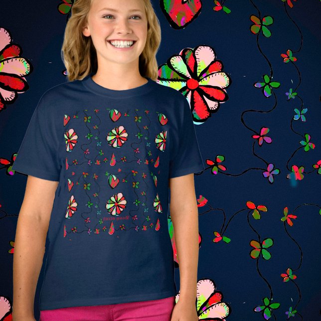 T-shirt Girl’s Happy, Joyful Hearts & Flowers (Créateur téléchargé)