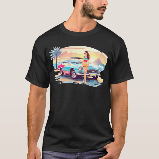 T-shirt Girl with car and dream nature friend (Devant)