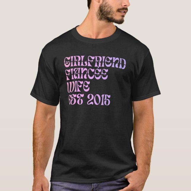 T-shirt Girlfriend Fiance Wife Est 2015 Wedding Anniversar (Devant)