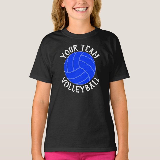 T-shirt Girls Blue Volleyball Custom Team, Player & Number (Devant)