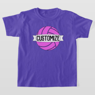T-shirt Girls Pink Volleyball Team, Joueuse, Nombre & Coul