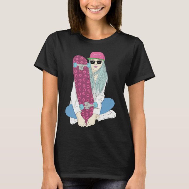 T-shirt Girls Skate Skateboard Skateboarding Do A Kickflip (Devant)
