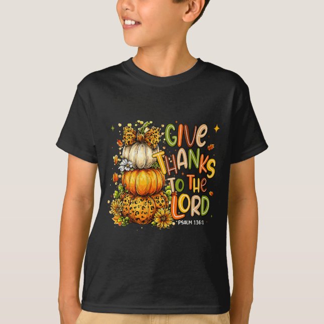 T-shirt Give Thanks To The Lord Fall Christian Cross Coque (Devant)
