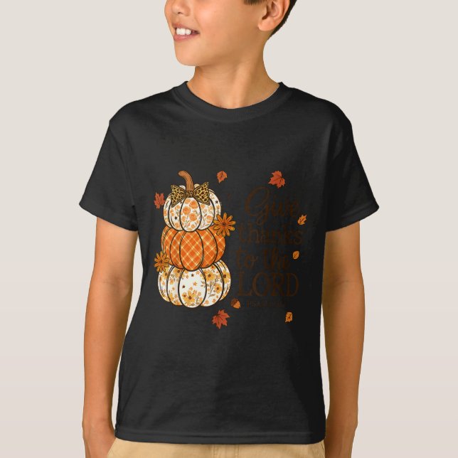 T-shirt Give Thanks To The Lord Fall Christian Pumpkin Coq (Devant)