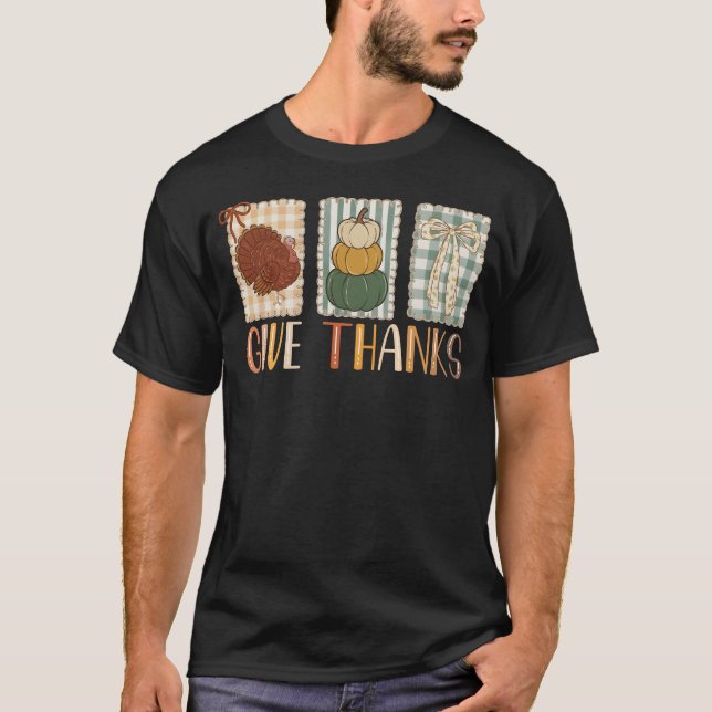 T-shirt Giving Thanks Coquette Bow Thankful Thanksgiving  (Devant)