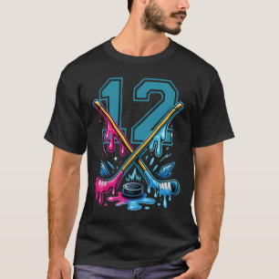 T-shirt Glace de 12 ans Goutte à Goutte Hockey 12e Anniver