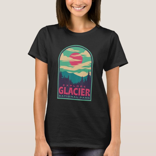 T-shirt Glacier National Park Retro Sunset (Devant)