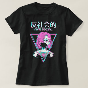 T-shirt Glitch Anime Esthétique Anti Social
