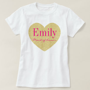 T-shirt Glitter Golden Heart Personalized Maid of honor