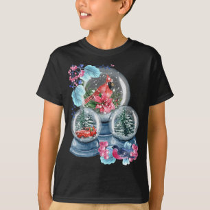 T-shirt Globe des neiges hiver Neige Rouge Cardinal Oiseau