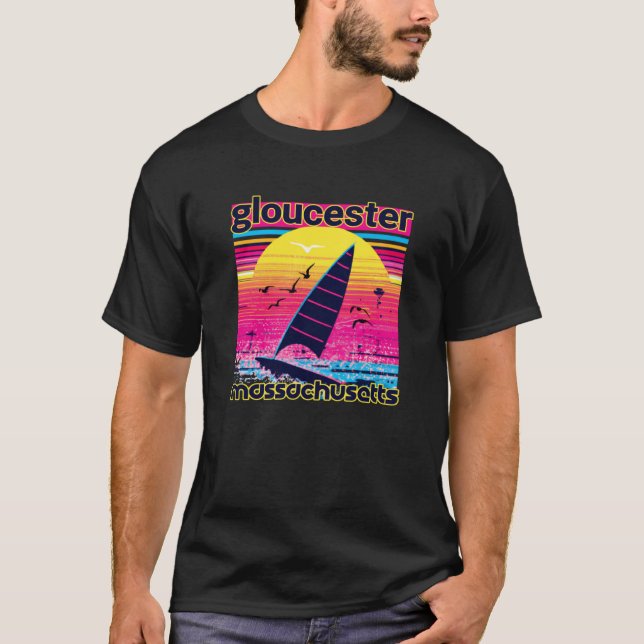 T-shirt Gloucester Retro 80s Style Souvenir Beach (Devant)