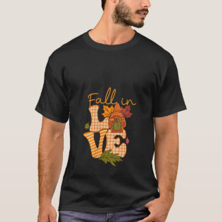 T-shirt Gnome Automne Femme Tombe en Amour Vibes d'Automne
