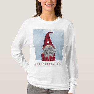 T-shirt Gnome de Noël de plaid de Buffalo rouge et noir