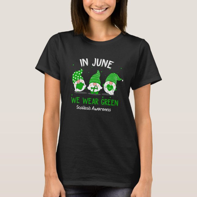 T-shirt Gnome En Juin Nous Portons Vert Ruban Scoliosis Aw (Devant)