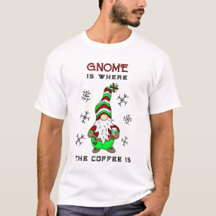 T-shirt Gnome est l'endroit où se trouve le café   Noël mi