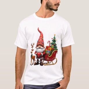 T-shirt Gnome Lumière de Noël Père Noël Traîneau Élevé