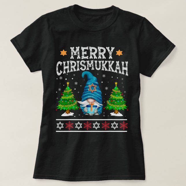 T-shirt Gnome Merry Chrismukkah Joyeux Noël Hanoukka G (Design devant)