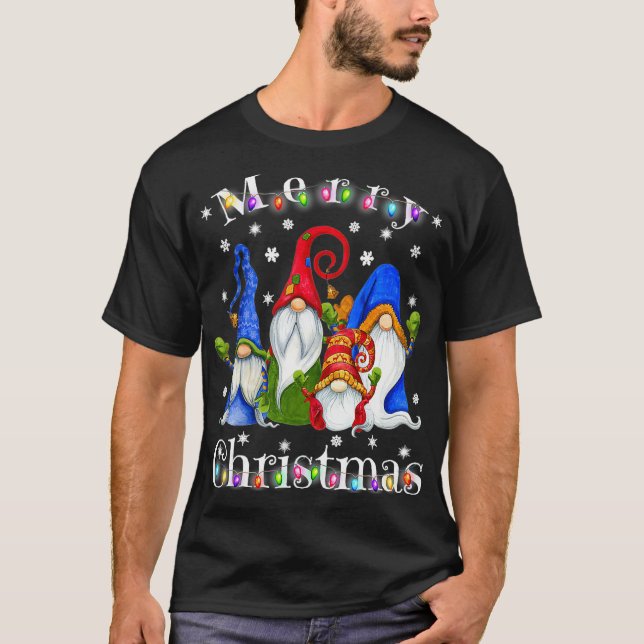T-shirt Gnome Noël Pyjamas Jardin Gnome Joyeux Christ (Devant)