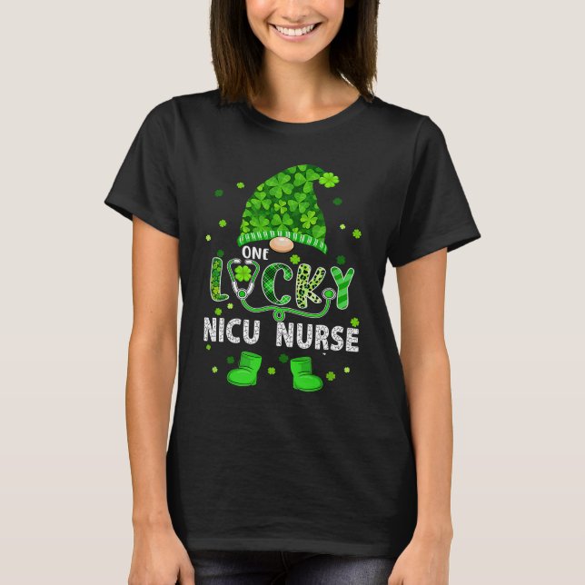 T-shirt Gnome One Lucky NICU Nurse St Patricks Day Shamroc (Devant)