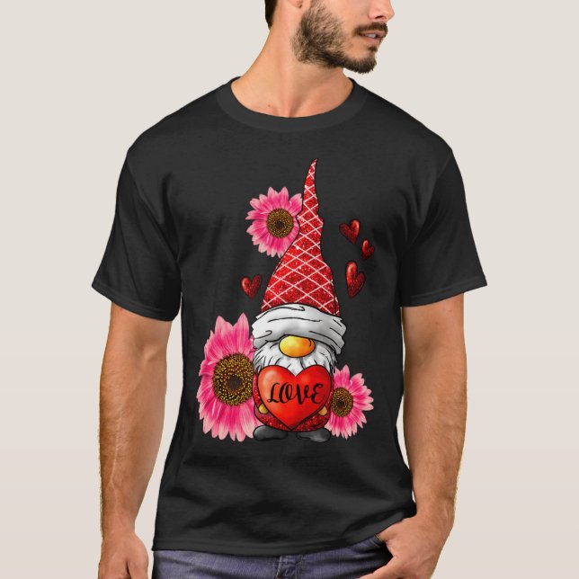 T-shirt Gnome Valentines Day Cute Gnome Heart Leopard Sunf (Devant)