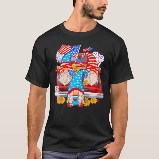 T-shirt Gnomes Avec Camion America Drapeau 4 juillet Indep (Devant)