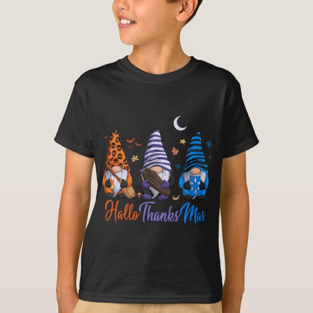 T-shirt Gnomes Halloween Thanksgiving Christmas Happy Hall (Devant)