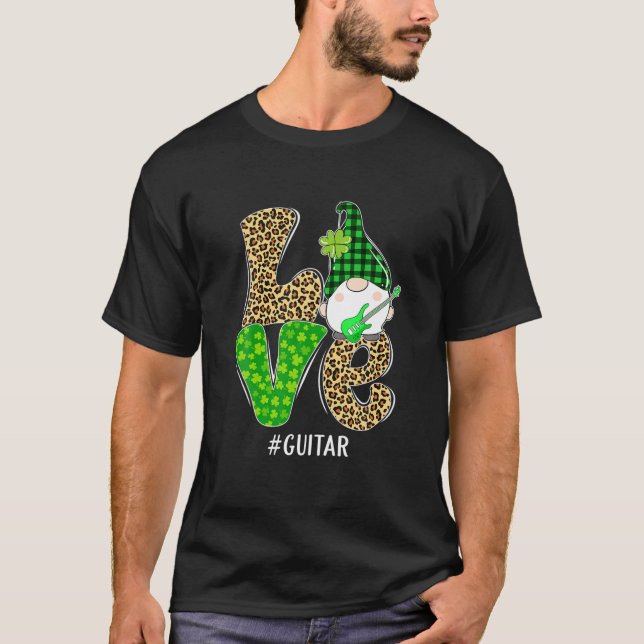 T-shirt Gnomes Patrick's Day Love Guitare Leopard Plaid Co (Devant)