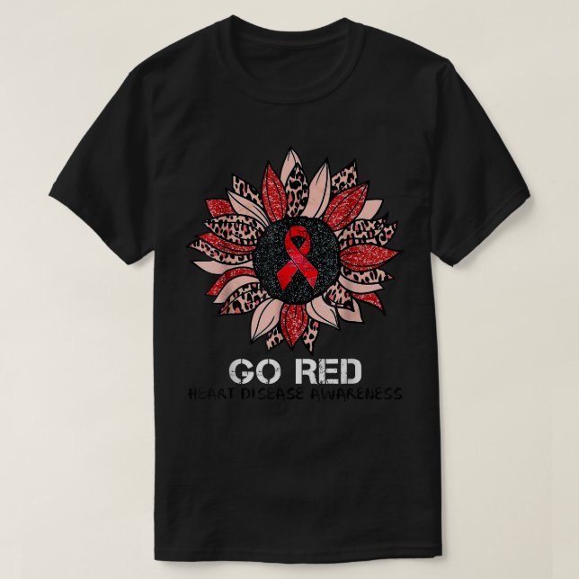 T-shirt Go Red Heart Disease Awareness Month Ruban Sunflo (Design devant)