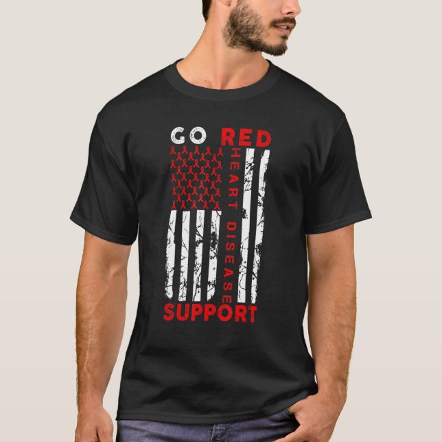 T-shirt Go Red Heart Disease Awareness Support Squad Ameri (Devant)