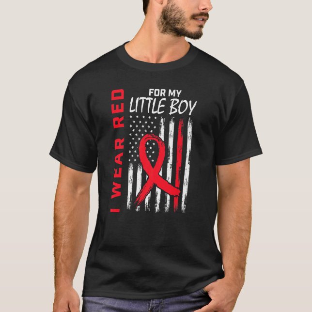 T-shirt Go Red Son Little Boy Heart Disease USA Drapeau Ma (Devant)
