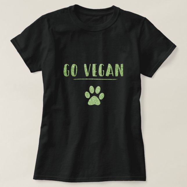 T-shirt Go Vegan Animal Paw Faux Green Parties scintillant (Design devant)
