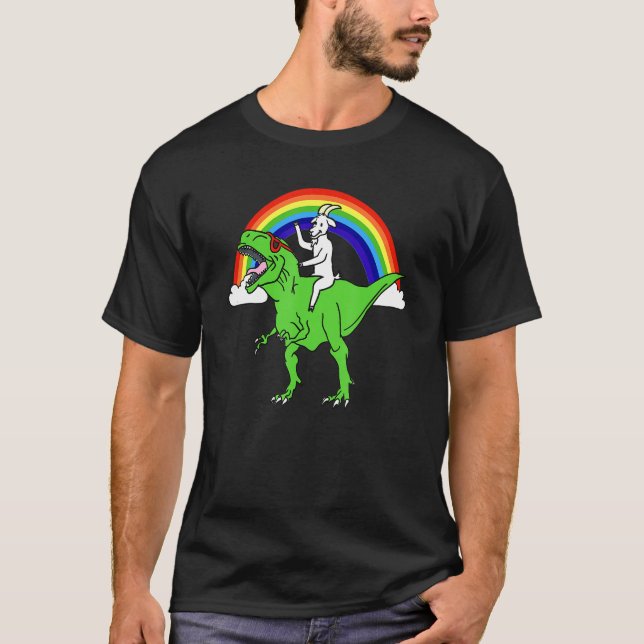 T-shirt Goat Riding T Rex Dinosaur (Devant)