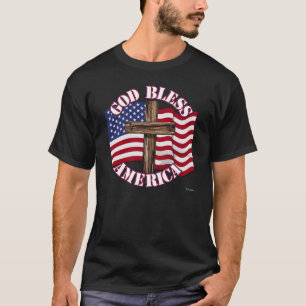 T-shirt God Bless American with USA Flag & Cross