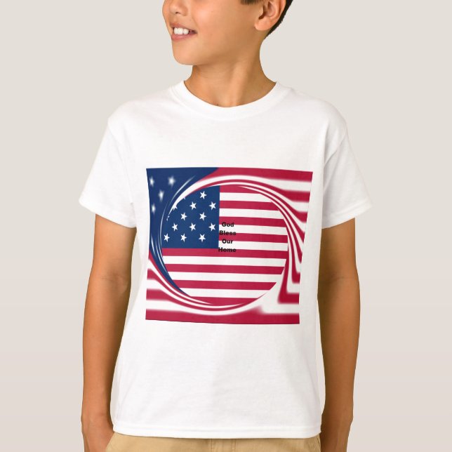 T-shirt God Bless Our Home : USA Flag Swirl Art (Devant)