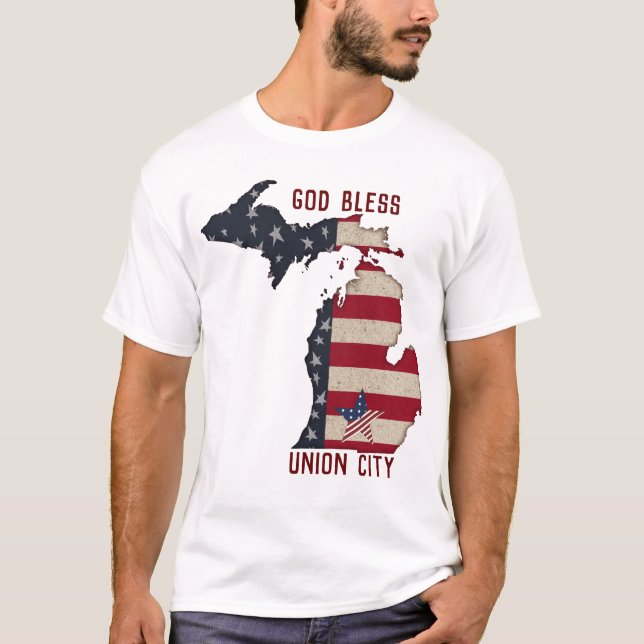 T-shirt God Bless Union City Michigan | Patriotique (Devant)