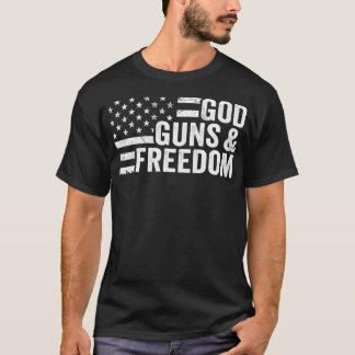 T-shirt God Guns & Freedom Pro Gun Patriotic American Fla