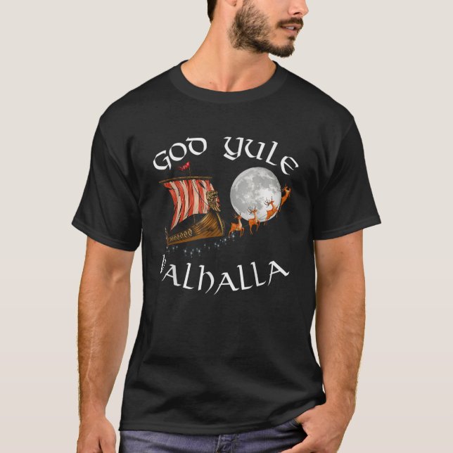 T-shirt God J l Good Yule Christmas Viking Ship With Reind (Devant)