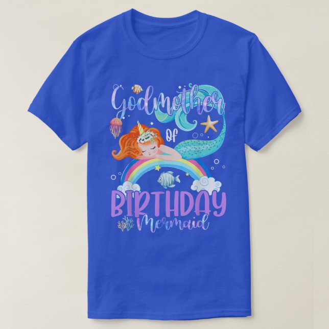 T-shirt Godmère De L'Anniversaire Fille Sirène Magique Fam (Design devant)