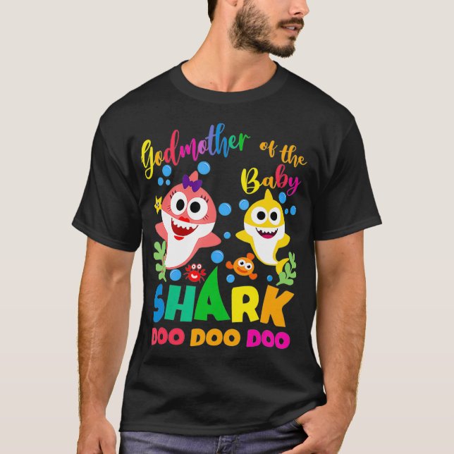 T-shirt Godmère Du Bébé Requin Anniversaire Godmère Sha (Devant)