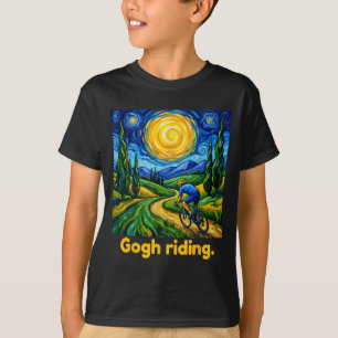 T-shirt Gogh à vélo drôle cyclisme nuit ciel artiste Art