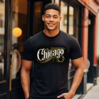 T-shirt Gold and White Chicago Design