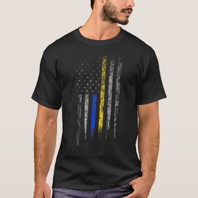 T-shirt Gold Blue Line 911 Police Dispatcher Première répo (Devant)
