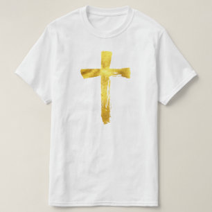 T-shirt Gold Brush Cross - Christian Religion Crucifix